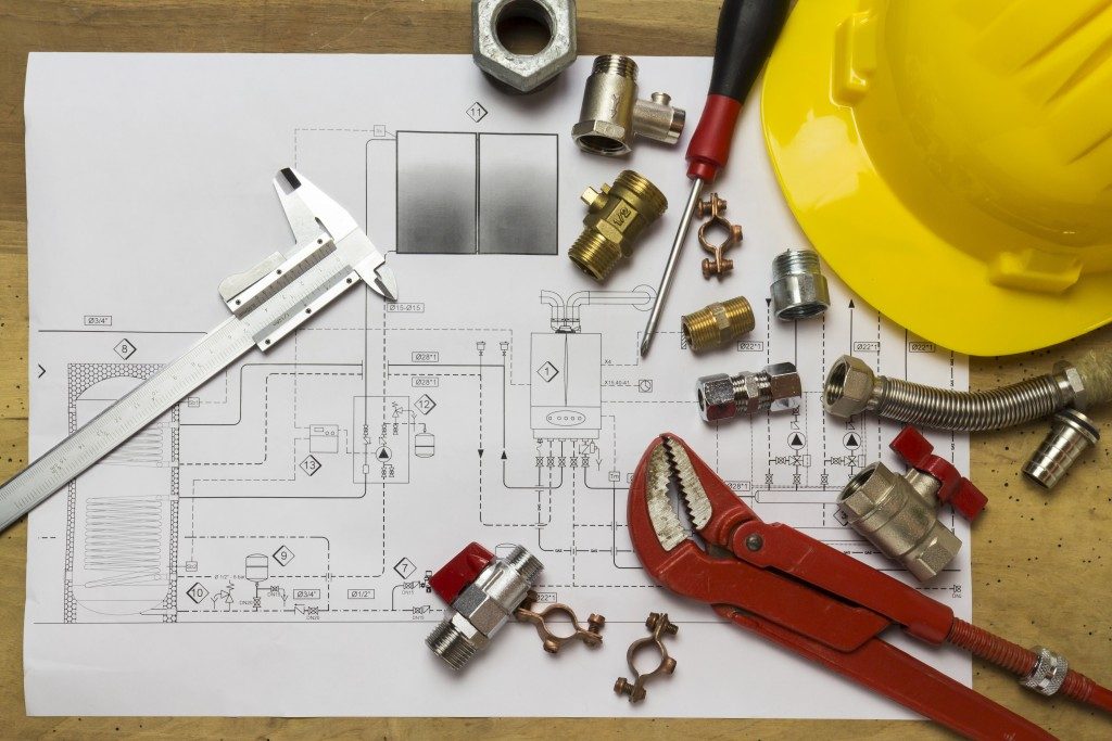 construction blueprint and tools