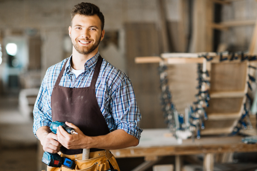 happy woodshop worker