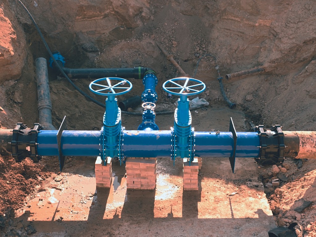 Blue water pipe underground