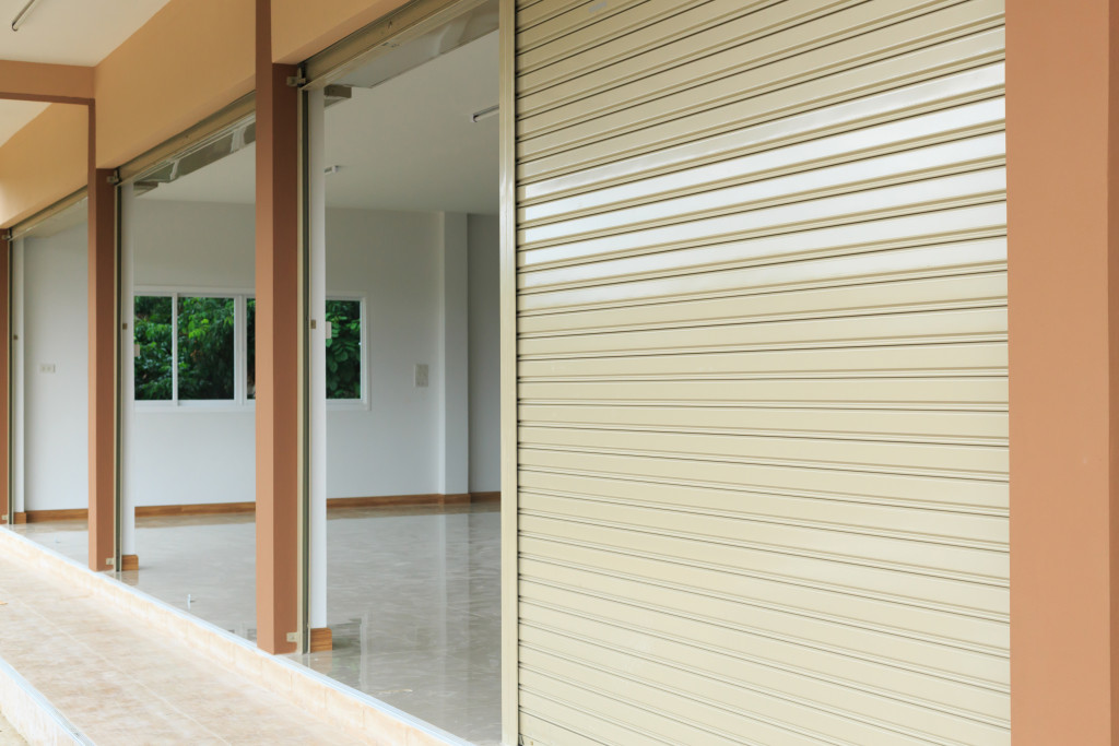 a store with steel shutters for protection