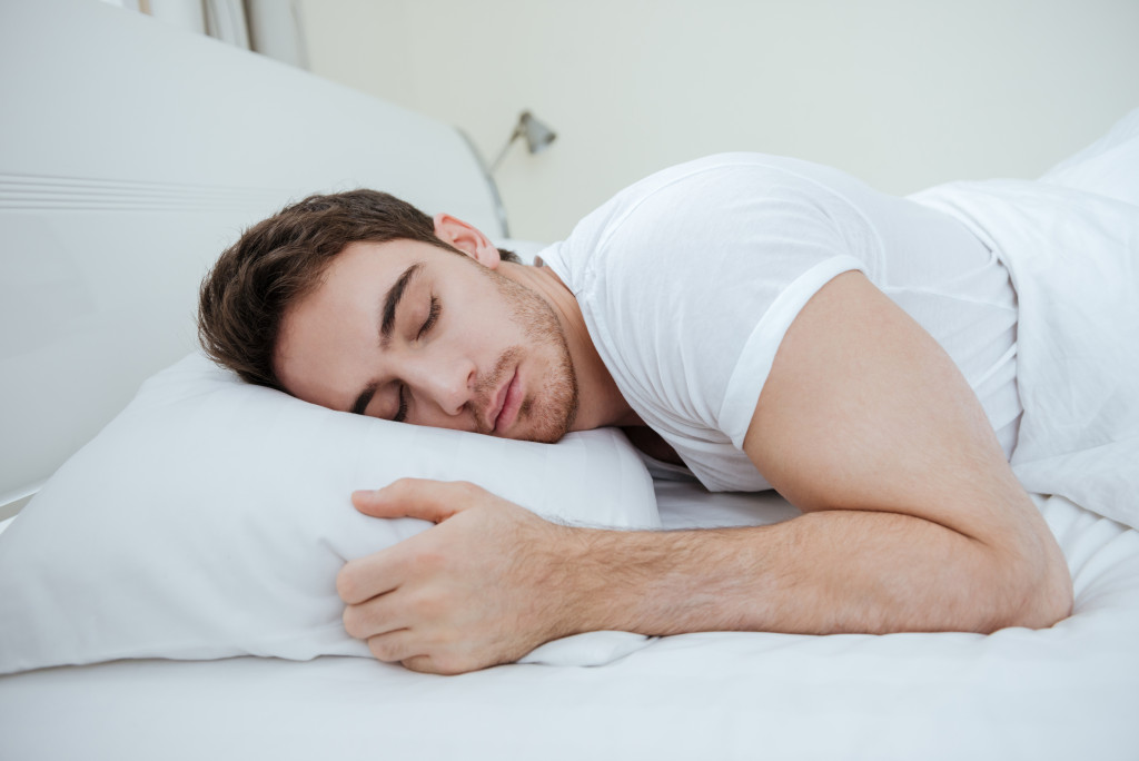 man sleeping in peace at home